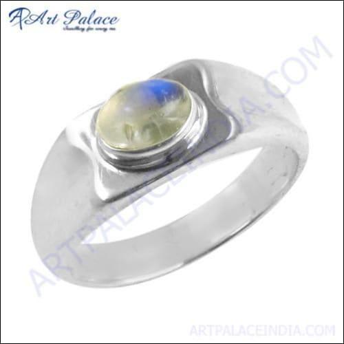 Handcrafted Rainbow Moonstone Silver Ring