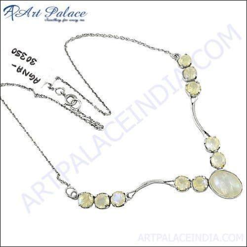 Handmade 925 Sterling Silver Gemstone Rainbow Moonstone Necklace Jewelry Fancy Star Gemstone