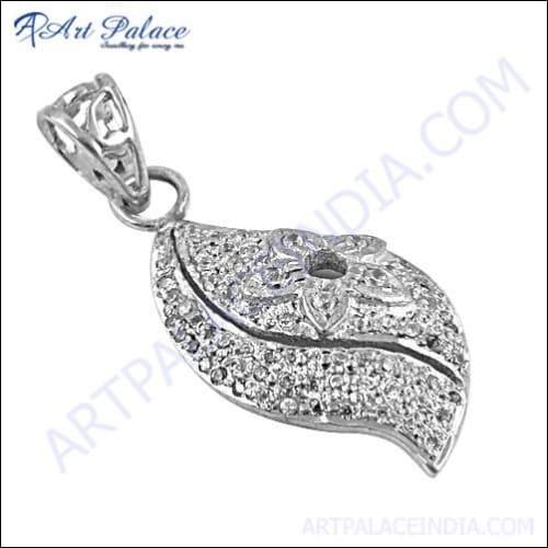 Handmade 925 Sterling Silver Pendant With Cubic Zirconia (White)