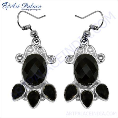 Handmade Black Onyx White Metal Earring Glitzy Earrings Fancy Earrings