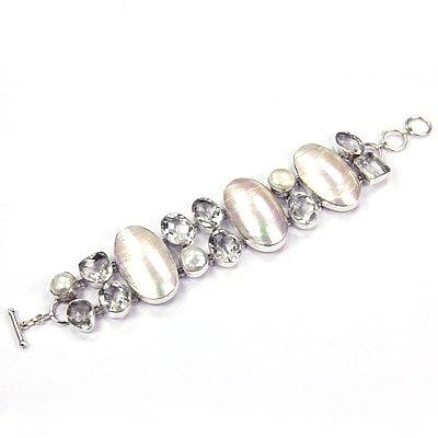 Handmade Crystal & Pearl Gemstone 925 Silver Bracelet Classic Gemstone Bracelet Comfortable Bracelet