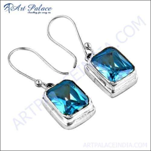 Handmade CZ Earring Blue Cz Gemstone Silver Earrings 925 Sterling Silver Jewelry