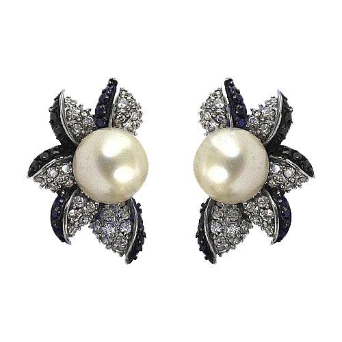Handmade design Black Zircon And Cubic Zircon Pearl Gemstone 925 Silver Earrings