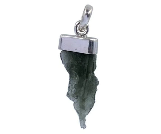 Rough Moldavite Stone Silver Pendant Size : 40x25mm