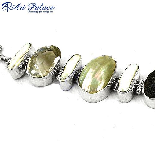 Handmade Multi Stone Silver Gemstone Bracelets Multistone Bracelet Opaque Gemstone Bracelet