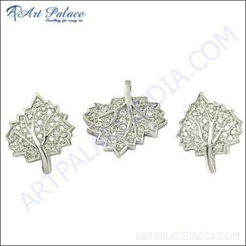 Handmade Pendant Set Fashion Leaf Shape Gemstone Pendant Set CZ Sets