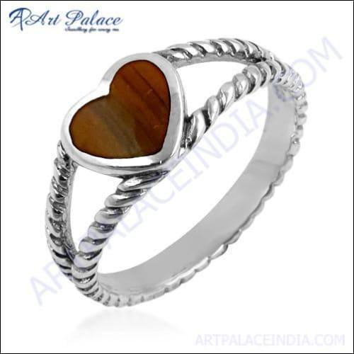 Heart Style Inley Gemstone Designer Silver Ring