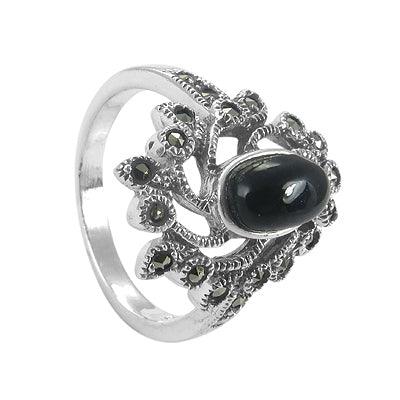 High Quality Black Onyx Marcasite 925 Silver Gemstone Ring Adorable Marcasite Rings Stylish Cabochon Rings