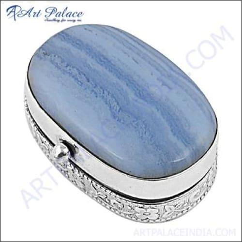 High Quality Blue Lace Agate Gemstone Silver Boxes for Gifts Energy Gemstone Boxes Oval Gemstone Boxes