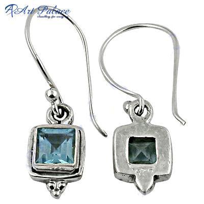 High Quality Blue Topaz Gemstone 925 Sterling Silver Earring Blue Topaz Earring Gemstone Earring