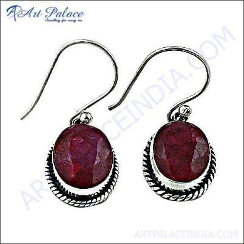 High Quality Died Ruby Silver Earrings Artisan Earring Fashion Cutstone Earrings Hook Gemstone Earrings