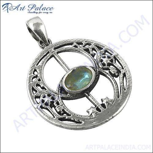High Quality Ethnic Design In Silver Pendant Jewelry, 925 Sterling Silver Labradorite Pendant Logo Gemstone Pendant