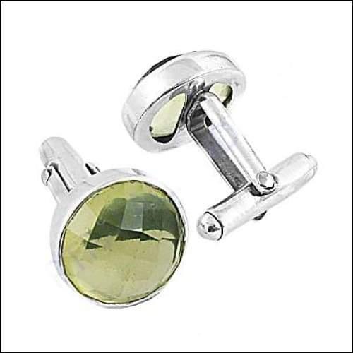 High Quality Lemon Quartz Gemstone 925 Sterling Silver Cufflink Gemstone Jewelry Cut Stone Cufflink Round Cufflink