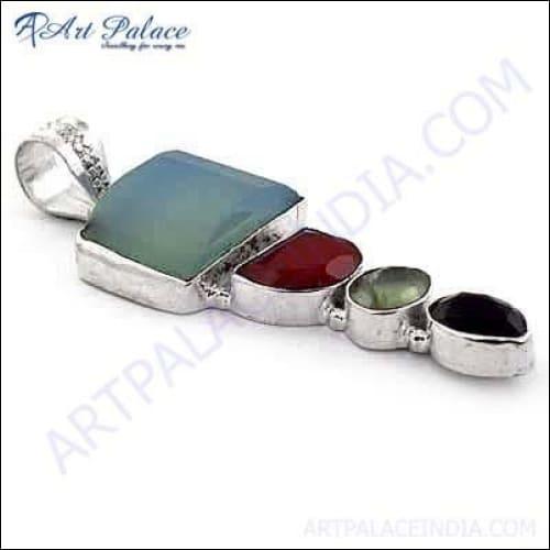 High Quality Multi Color Gemstone German Silver Pendant Jewelry