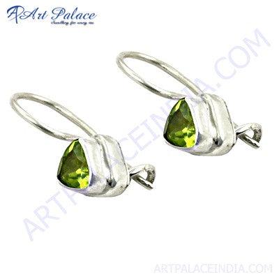 High Quality Peridot Silver Earrings Triangle Cutstone Earrings Peridot Silver Earrings