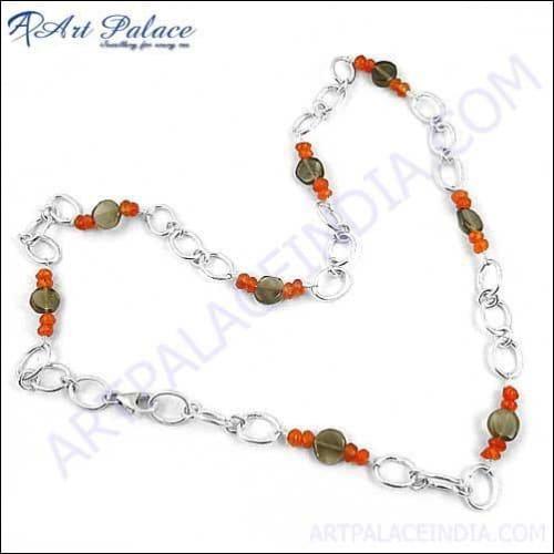 High Quality Special Red Onyx & Smokey Quartz Beads Necklace Jewelry