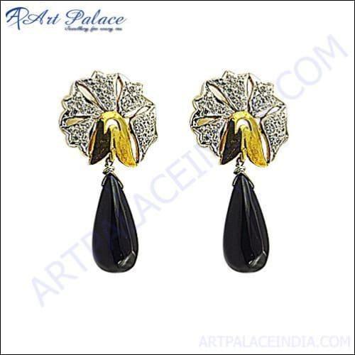 Hot Black Onyx & Cz Silver Earring