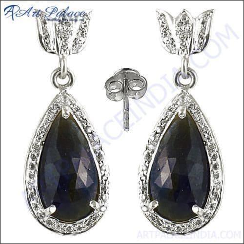 Hot Dazzaling Cz & Sapphire Silver Earring