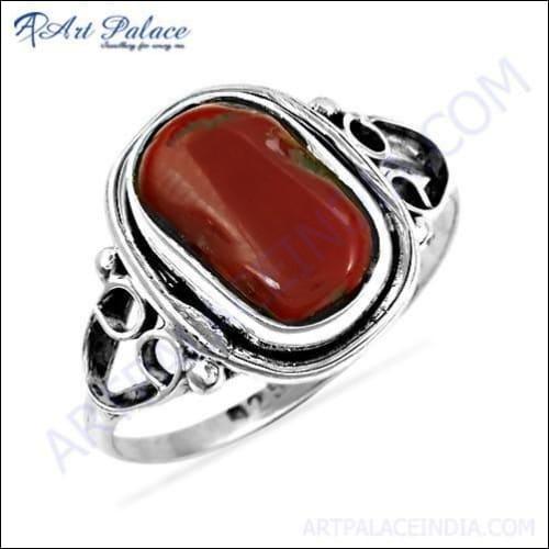 Hot! Dazzling Coral Gemstone Silver Ring, 925 Sterling Silver Jewelry