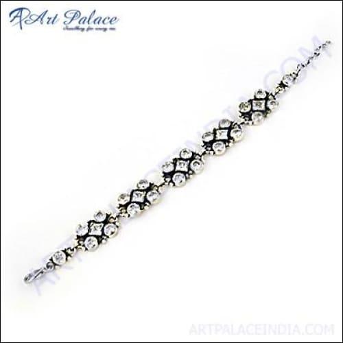 Hot! Dazzling Cubic Zirconia Gemstone Silver Bracelet Cz Silver Bracelet Graceful Cz Bracelet