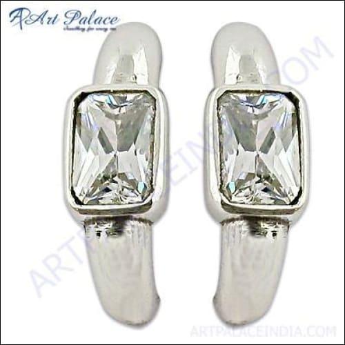 Hot! Dazzling Cubic Zirconia Silver Gemstone Earrings Jewelry, 925 Sterling Silver Jewelry