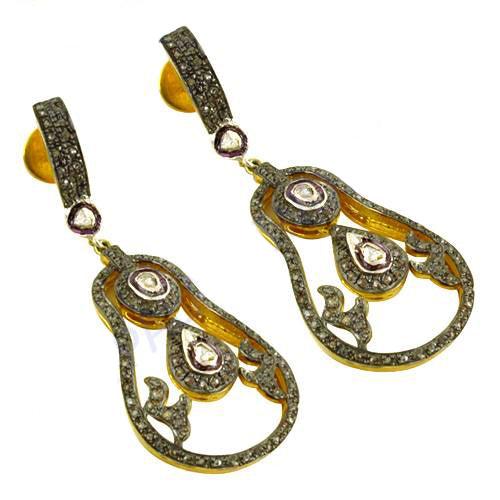 Hot! Dazzling Diamond Gold Plated 925 Silver Earrings Superior Victorian Earrings Latest Victorian Earrings