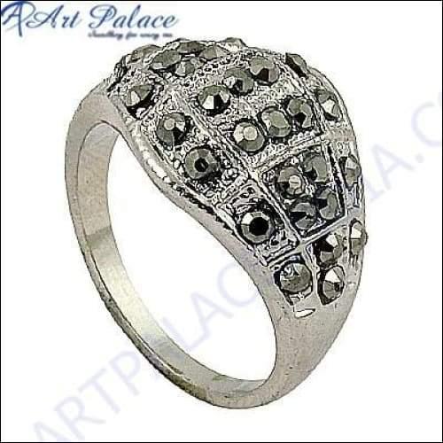 Hot! Dazzling Gun Metal Gemstone Silver Marcasite Ring Fancy Marcasite Rings Awesome Rings
