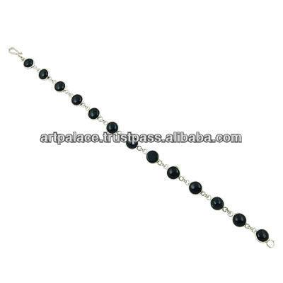 Hot! Dazzling Silver Black Onyx Gemstone Bracelet Glittering Bracelet Fabulous Bracelet