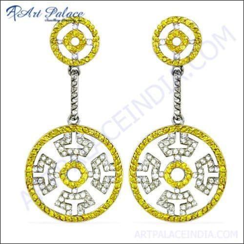 Hot Dazzling White & Yellow Cz Silver Earrings