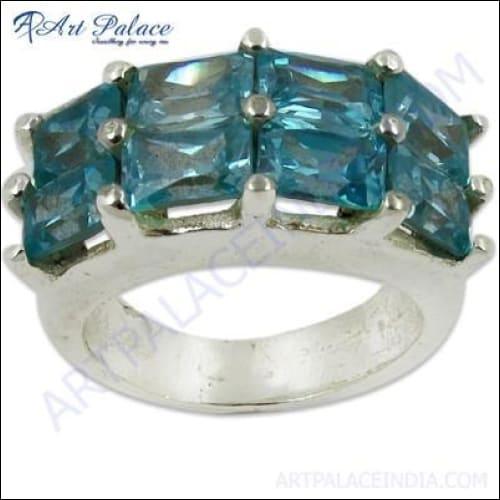 Hot Fashion Blue Cubic Zirconia Gemstone Silver Ring Superior Cz Rings Handmade Rings