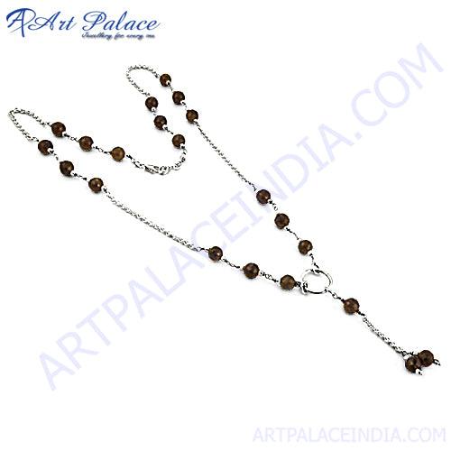 Hot!!! Fashion Smokey Quartz Beaded Silver Necklace, 925 Sterling Silver Indian Jewelry Beaded Necklace Feminine Beads Necklace