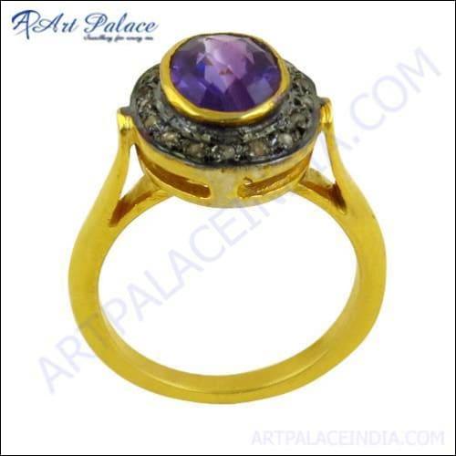 HOT!!! Luxury Amethyst & Diamond Gold Plated Silver Rings Gemstone Victorian Rings Beautiful Victorian Rings