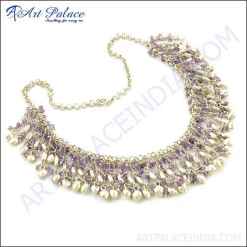 Hot !!! Luxury & Antique Design Amethyst Gemstone Silver Necklace