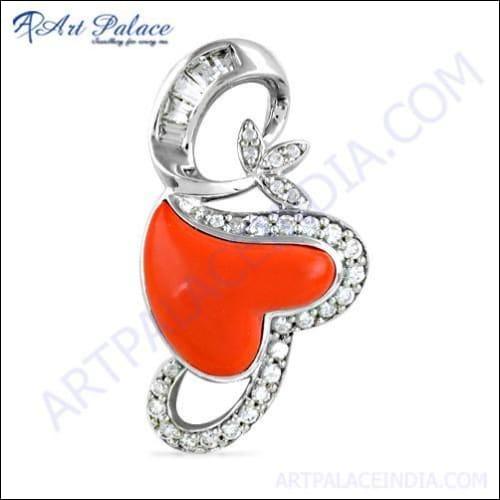 HOT!!! Luxury Coral & Cz Gemstone Silver Pendant