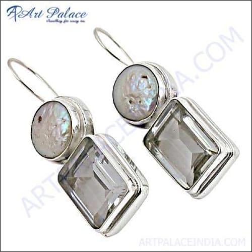 HOT!!! Luxury Crystal & Pearl Silver Earrings Gemstone Earrings Gemstone Earrings 925 Silver Earrings