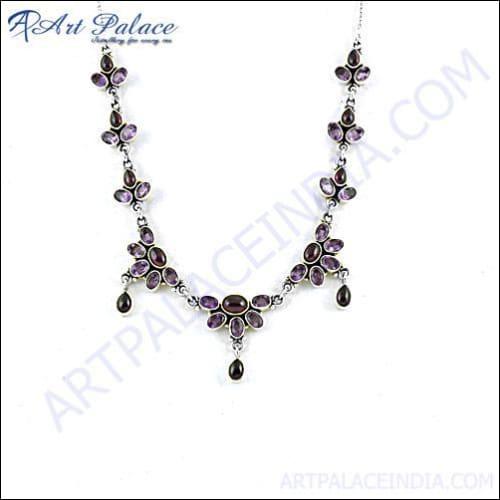 HOT!!! Luxury Fashion Amethyst & Garnet Silver Necklace