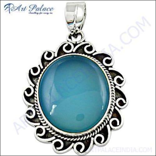 HOT!!! Luxury Fashion Blue Chalcedony Silver Pendant Wonderful Pendant Shiny Pendant