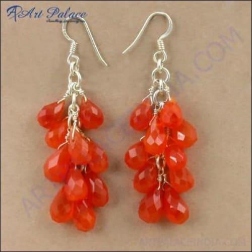 HOT!!! Luxury Fashion Carnelian Gemstone Silver Beaded Earrings