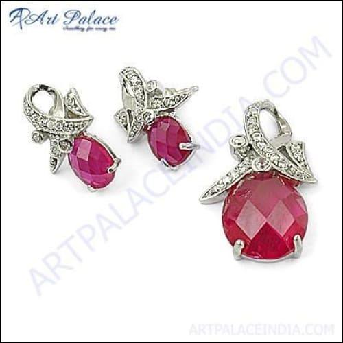 HOT!!! Luxury Fashion CZ Gemstone Silver Pendant Set