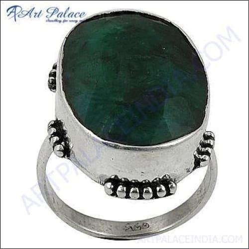 HOT!!! Luxury Fashion Dyed Emerald Gemstone Silver Ring