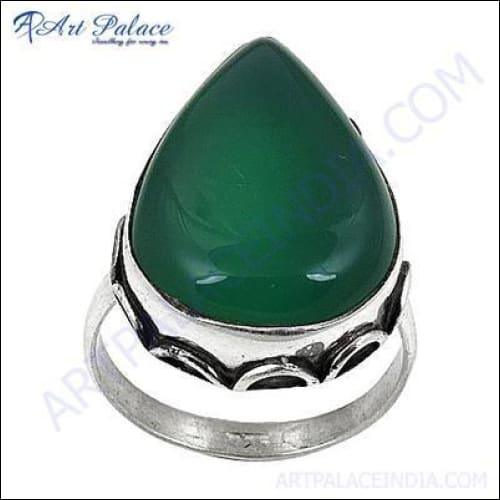 HOT!!! Luxury Fashion Green Onyx Gemstone Silver Ring