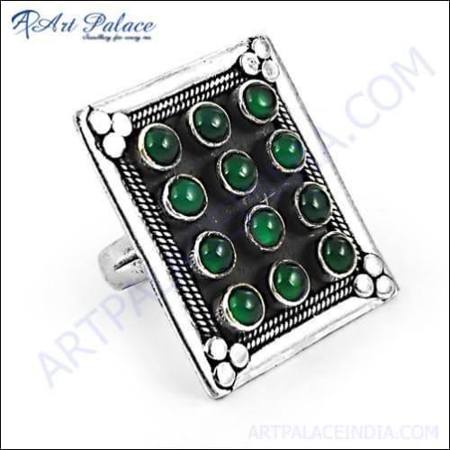 HOT!!! Luxury Green Onyx Gemstone Big Silver Ring, 925 Sterling Silver Jewelry