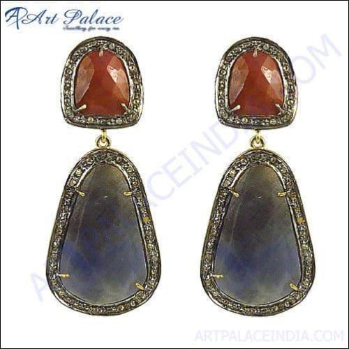 HOT!!! Party Wear Diamond & Sapphire Victorian Earrings Jewelry, 925 Sterling Silver