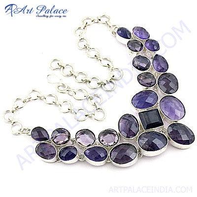 Hot Party Wear Large Amethyst Gemstone German Silver Necklace Feminine Gemstone Necklace Adorable Necklace