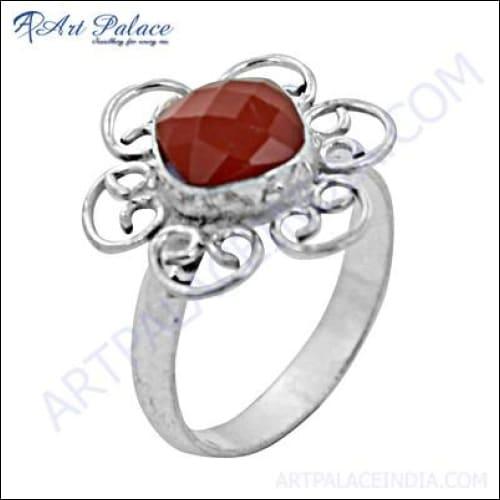 Hot Red Onyx Gemstone German Silver Fret Work Designer Rings Impressive Gemstone Rings Red Onyx Rings