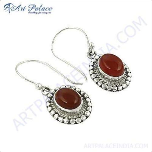 Hot Red Onyx Gemstone Silver Ethnic Earrings Red Onyx Earrings Cabochon Earrings