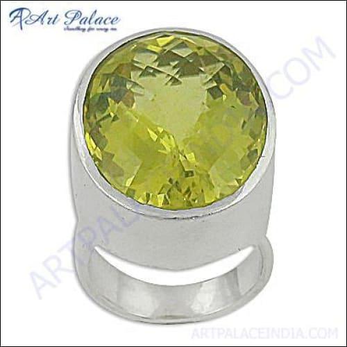 Hot Sale Cute Lemon Quartz Gemstone Silver Ring