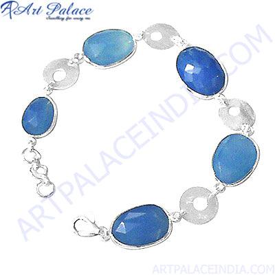 Hot Sale Fashion Jewelry Blue Chalcedony Gemstone Silver Bracelet Fabulous Gemstone Bracelet Handmade Gemstone Bracelet