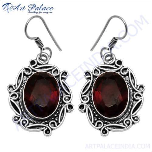 Hot Sale Red Glass White Metal Earring