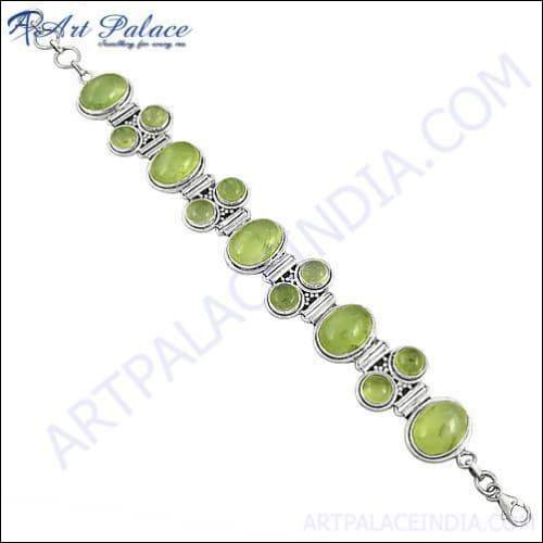 Hot Sale Royal Prenite Gemstone Silver Bracelets For Women's